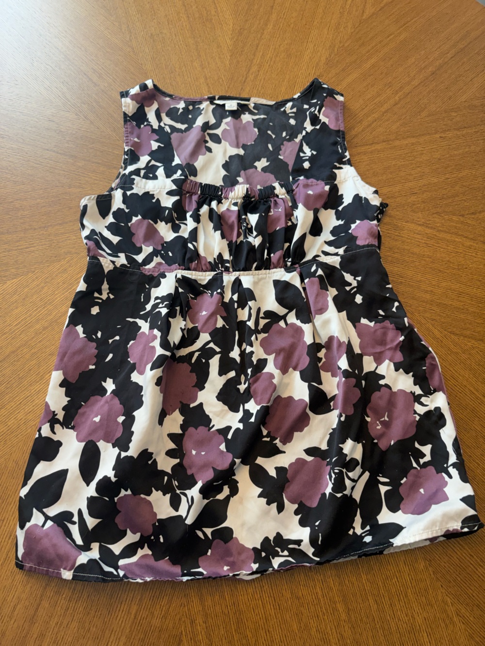 Banana Republic Black, White & Purple Printed Top